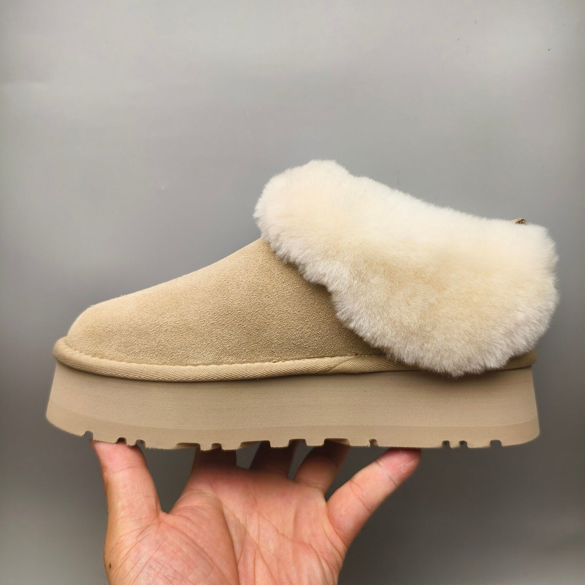 Sand Suede-Look Platform Slip-On Shoes – Style 1393