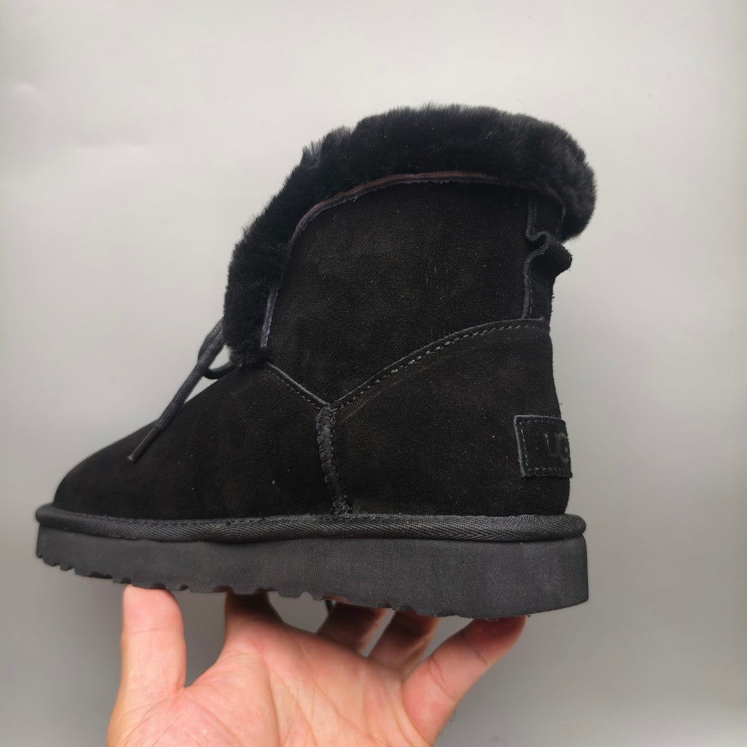 Black Lace-Up Mid-Calf Casual Boots – Style 4576