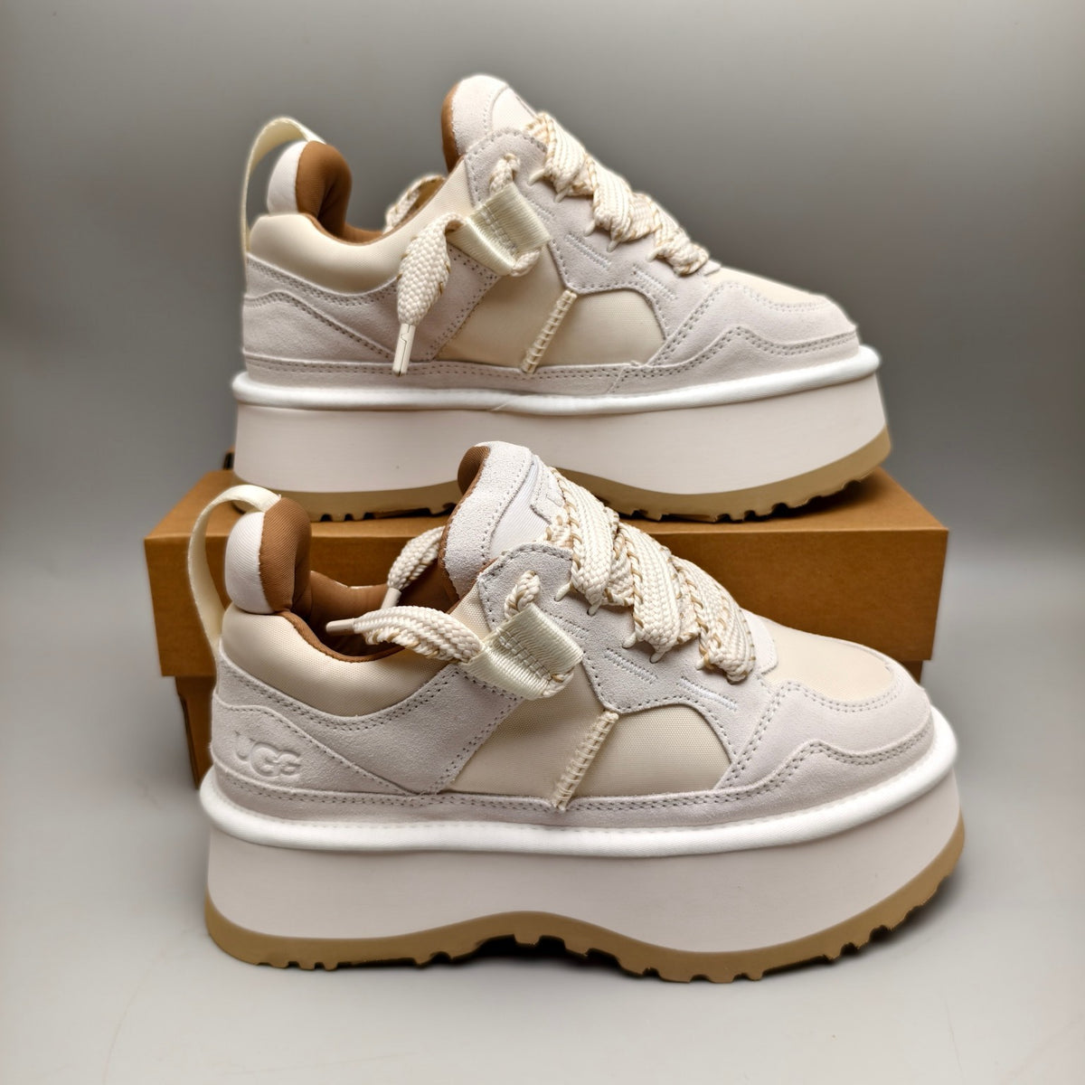 White Chunky Platform Lace-Up Sneakers – Style 1541