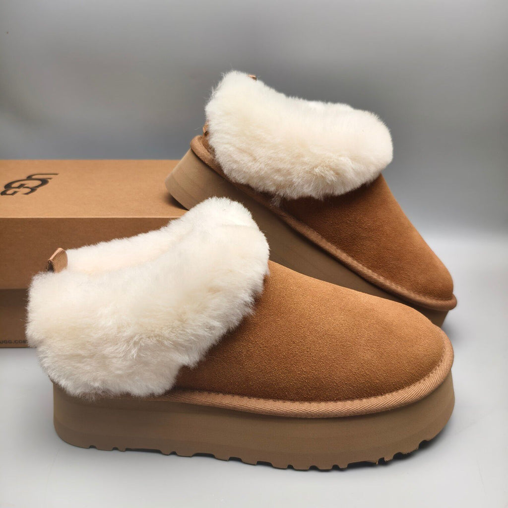 Chestnut Suede-Look Platform Slip-On Shoes – Style 1393