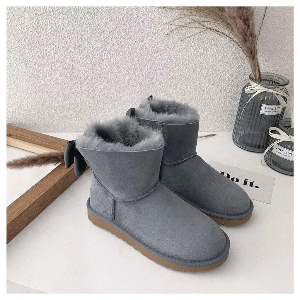 Gray Bow-Detail Ankle Boots – Style 3130