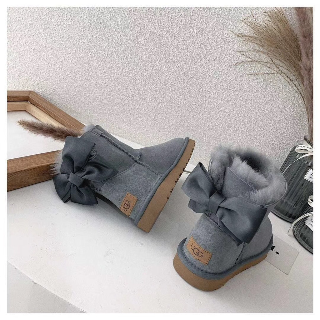 Gray Bow-Detail Ankle Boots – Style 3130