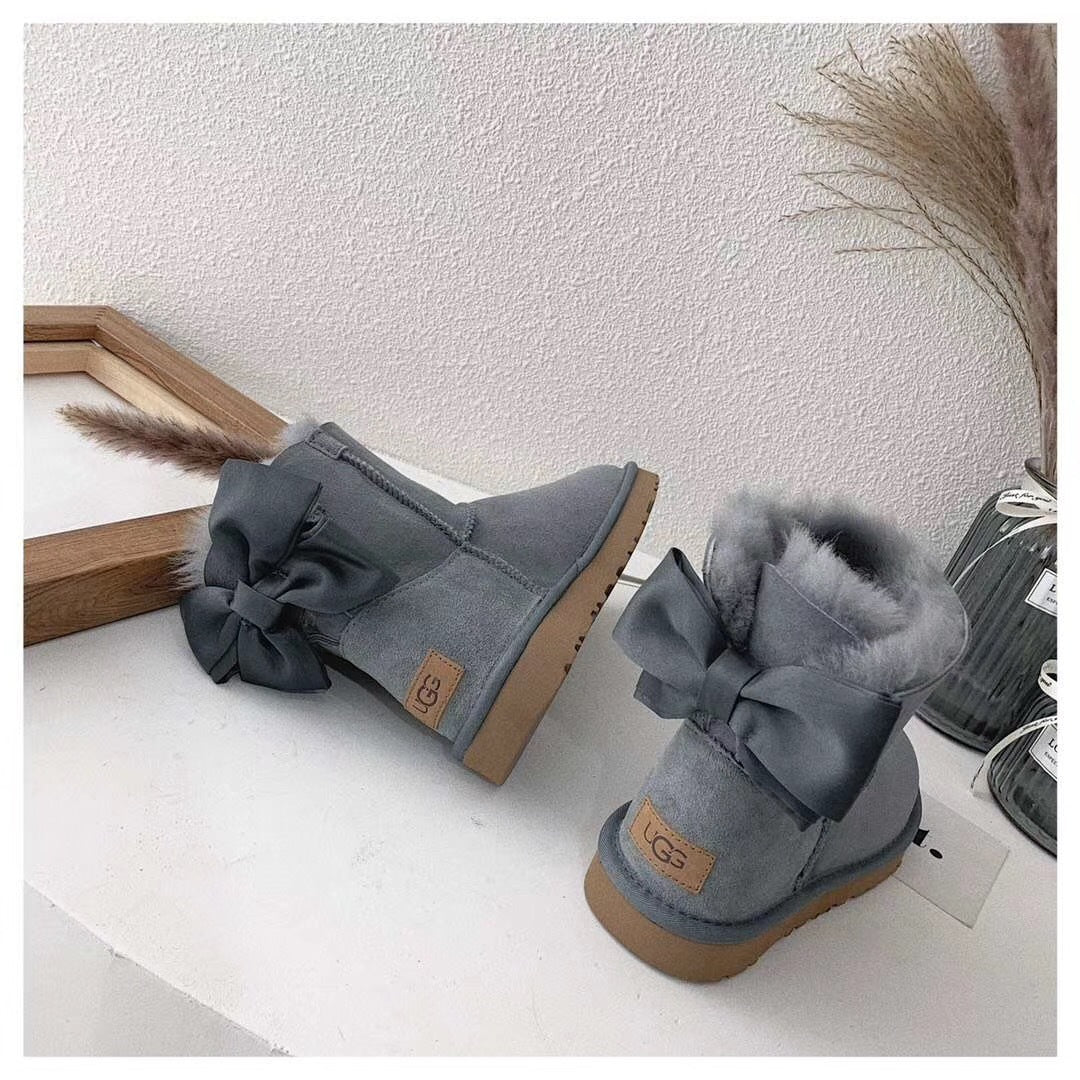 Gray Bow-Detail Ankle Boots – Style 3130