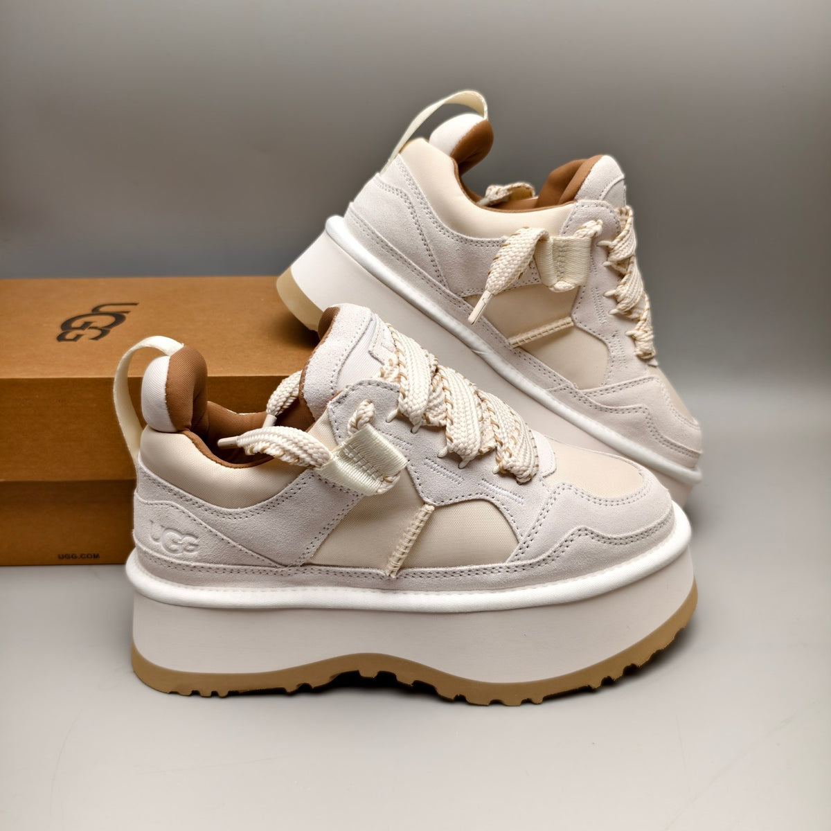 White Chunky Platform Lace-Up Sneakers – Style 1541