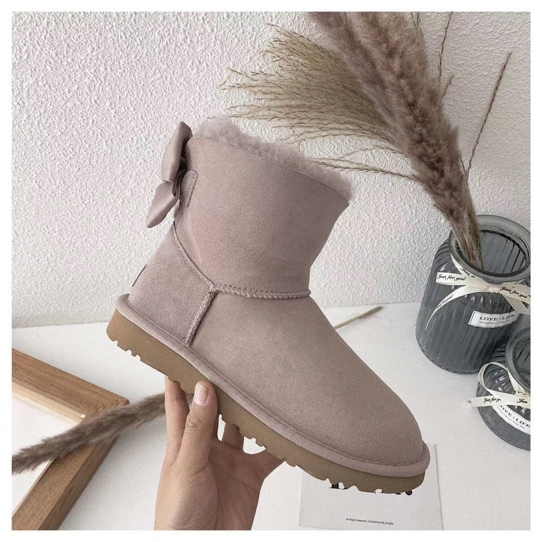 Dusky Pink Bow-Detail Ankle Boots – Style 3130