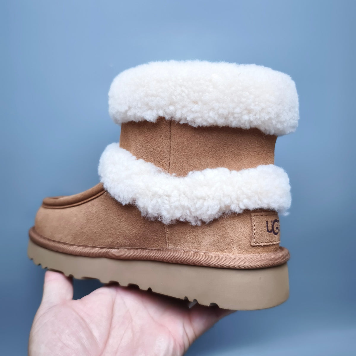 Chestnut Curly-Texture Mid-Top Boots with Oversized Logo | 5410