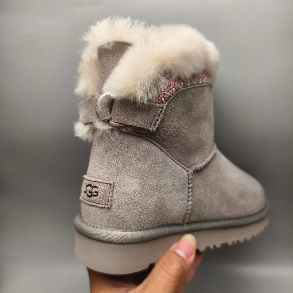 Gray Folk-Inspired Shoes with Back Buckle Strap – Style 4517