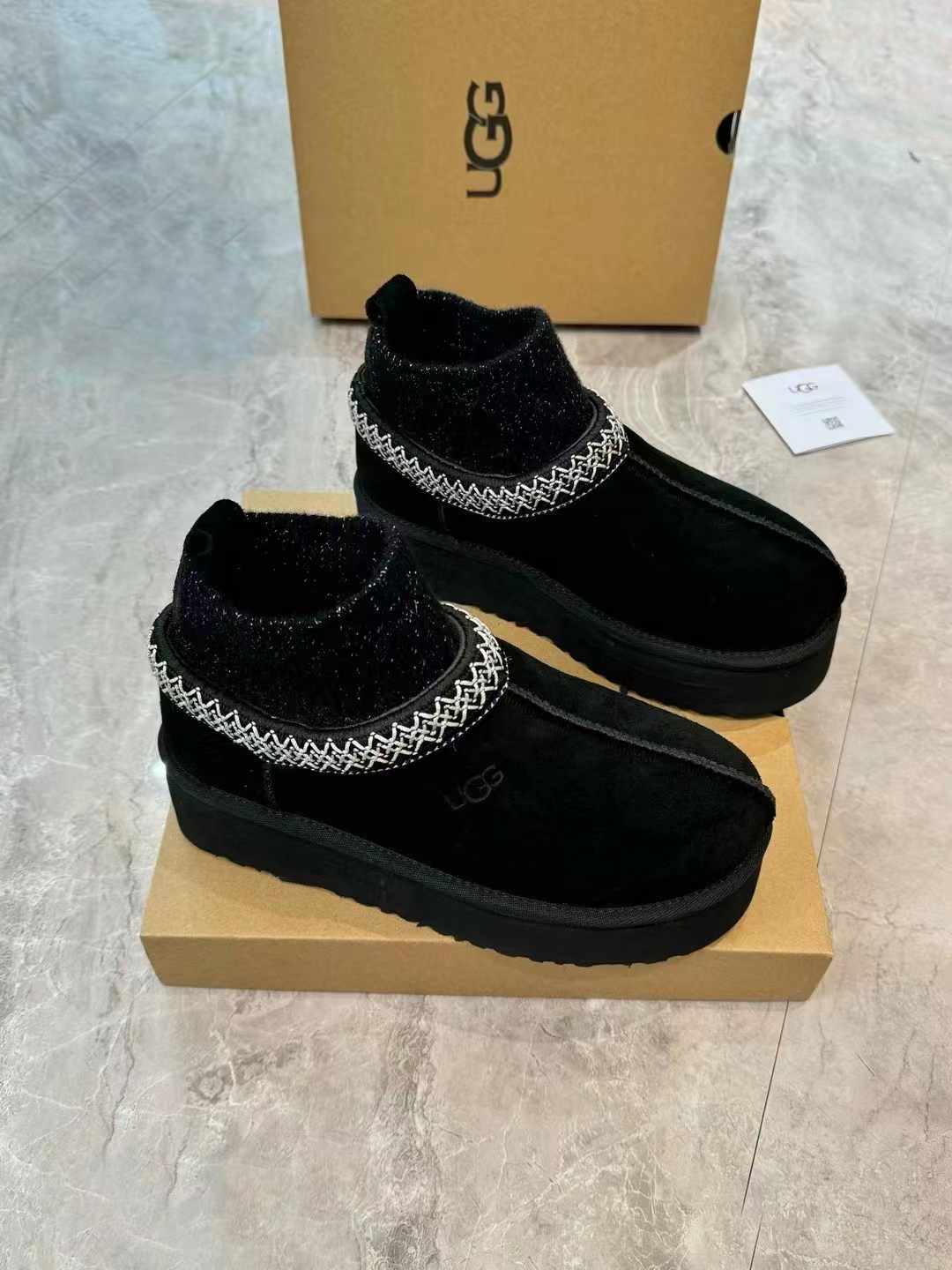 Suede Shearling-Lined Winter Boots with Wool Sock Cuff – 1125956