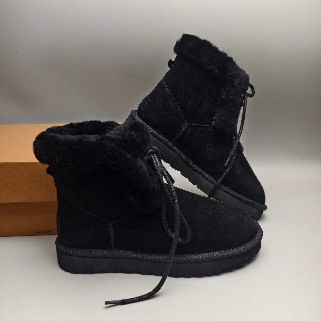 Black Lace-Up Mid-Calf Casual Boots – Style 4576
