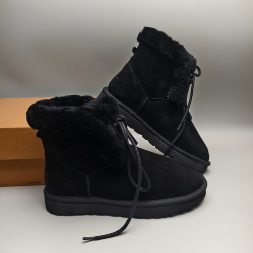 Black Lace-Up Mid-Calf Casual Boots – Style 4576