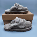 Antelope Brown Curly Plush Slippers with Oversized Logo – Style 1206