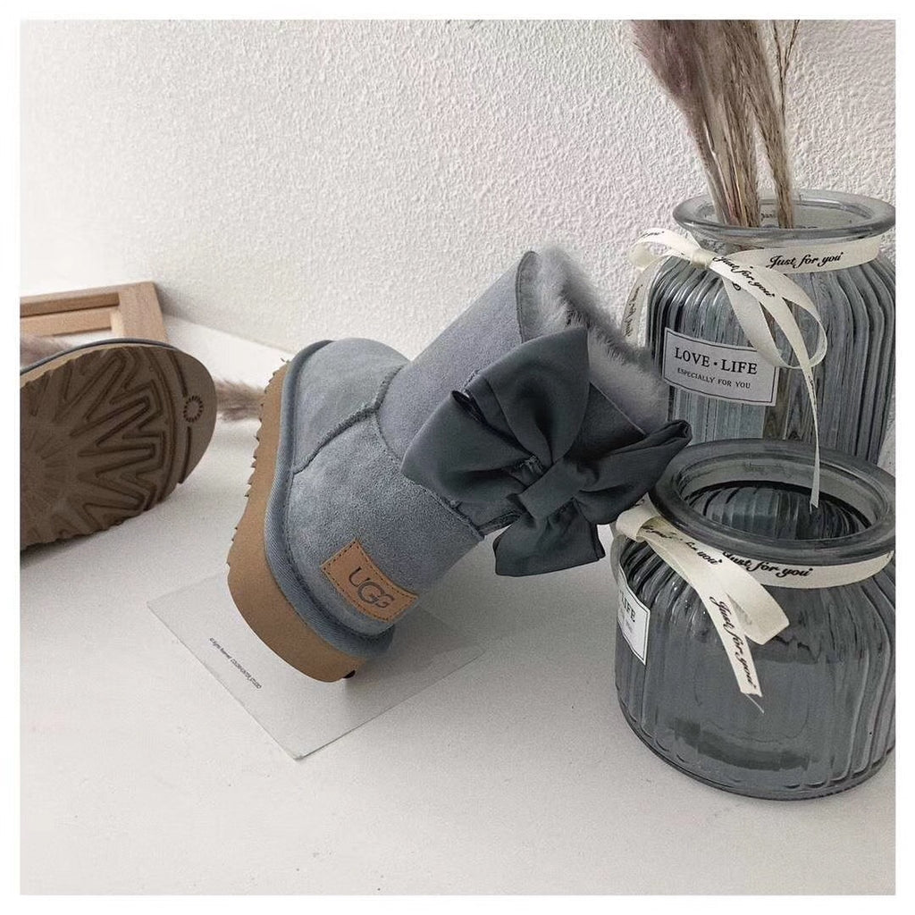 Gray Bow-Detail Ankle Boots – Style 3130