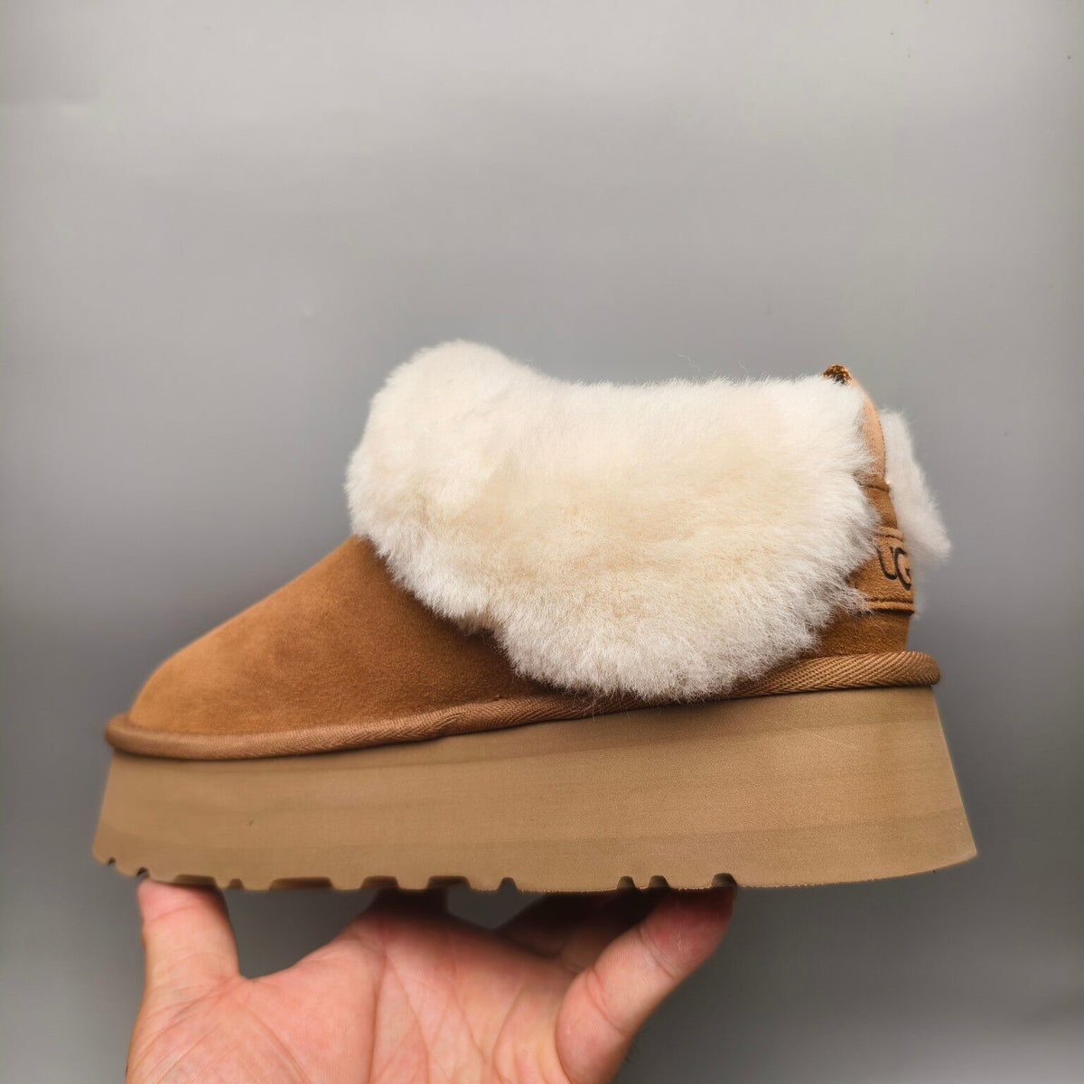 Chestnut Suede-Look Platform Slip-On Shoes – Style 1393