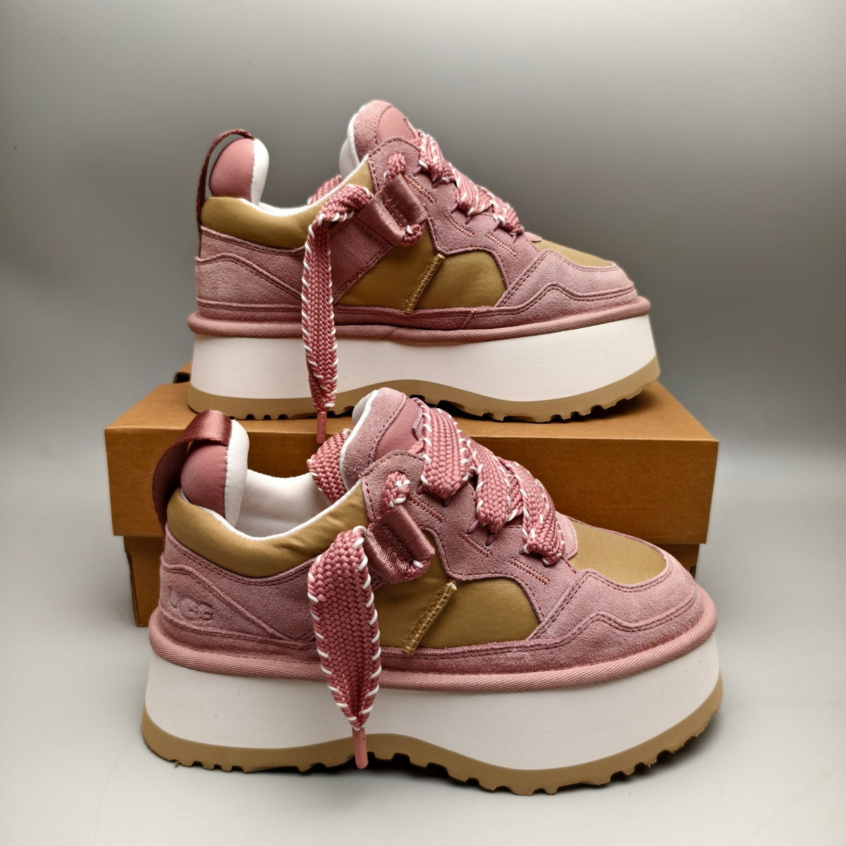 Pink Chunky Platform Lace-Up Sneakers – Style 1541