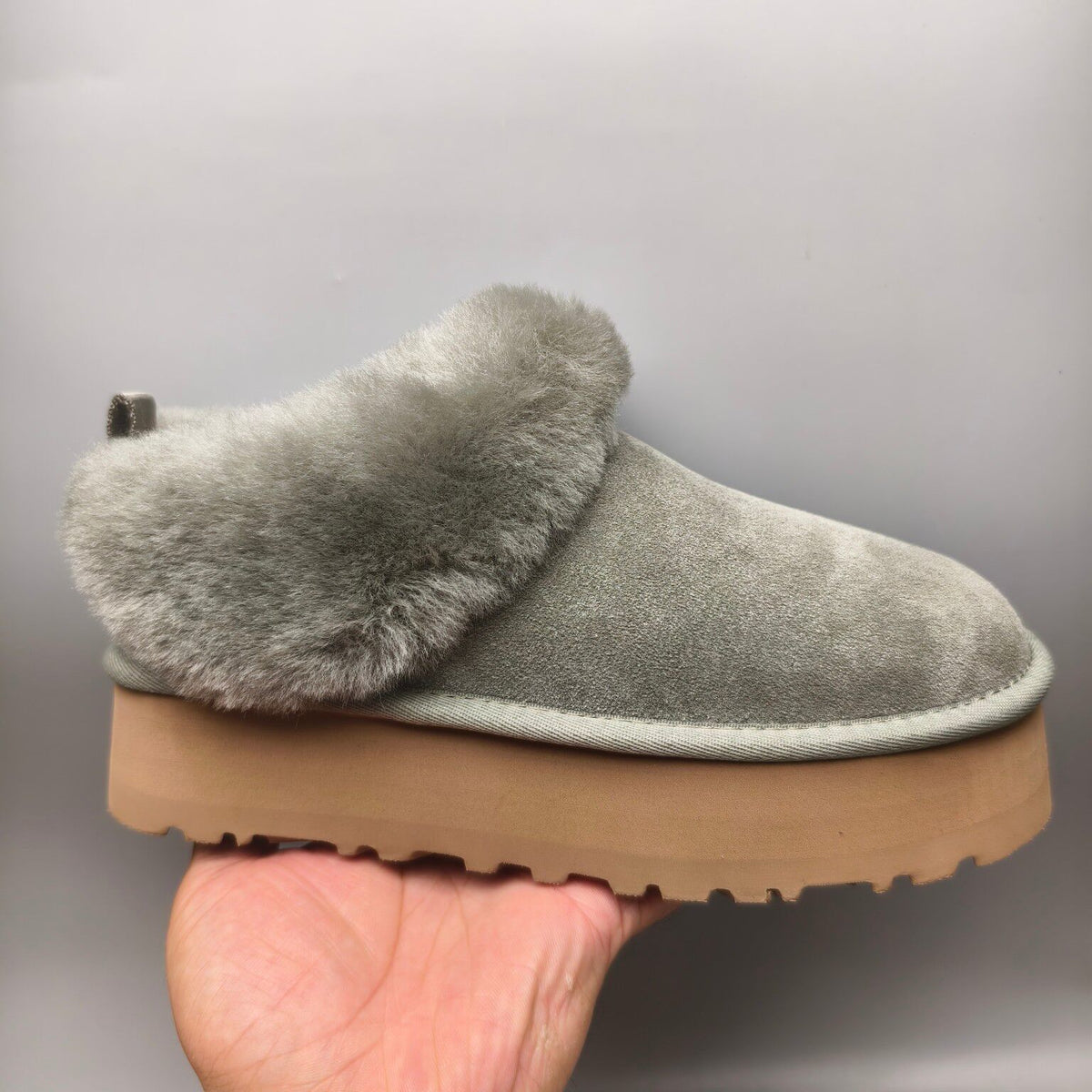 Green Suede-Look Platform Slip-On Shoes – Style 1393
