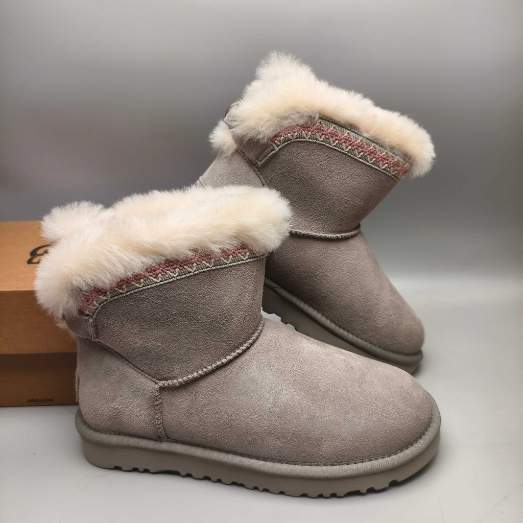 Gray Folk-Inspired Shoes with Back Buckle Strap – Style 4517