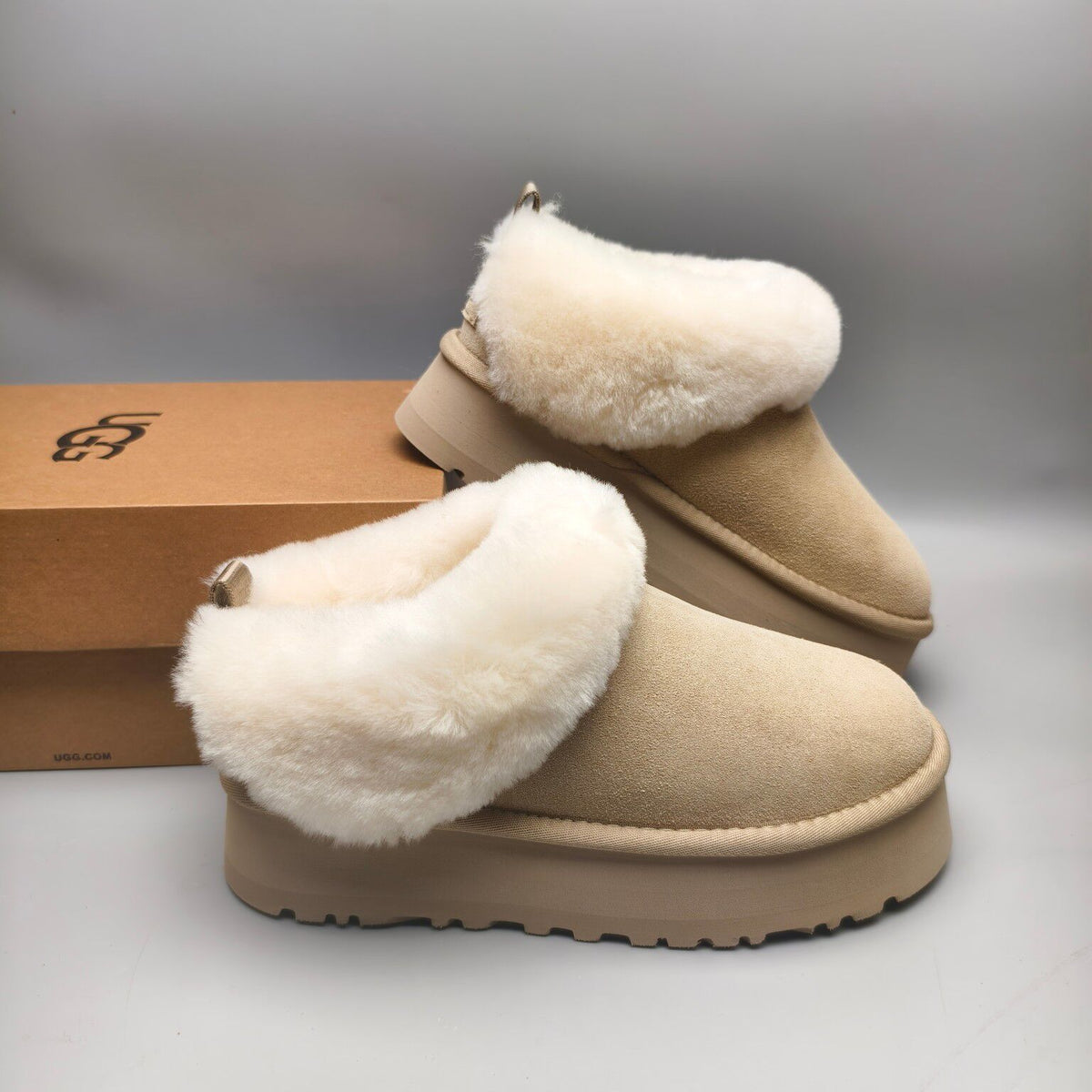 Sand Suede-Look Platform Slip-On Shoes – Style 1393