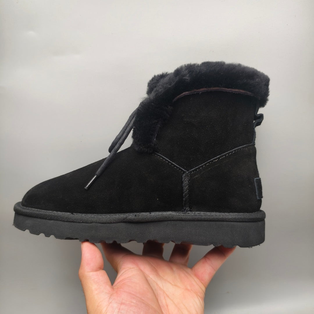 Black Lace-Up Mid-Calf Casual Boots – Style 4576
