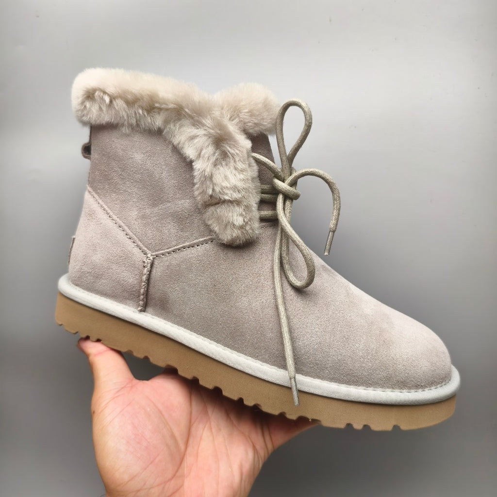 Gray Lace-Up Mid-Calf Casual Boots – Style 4576