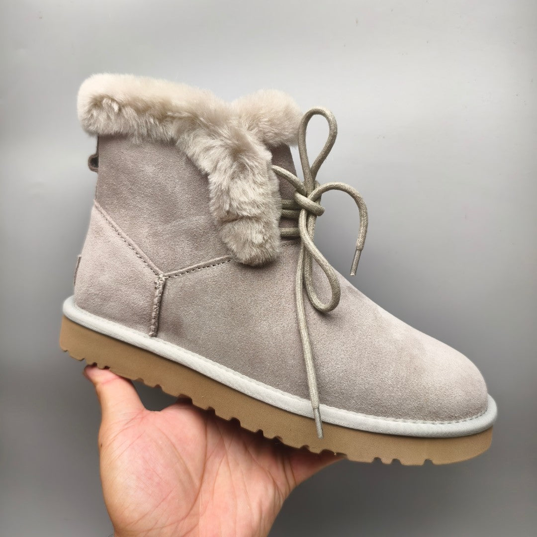 Gray Lace-Up Mid-Calf Casual Boots – Style 4576