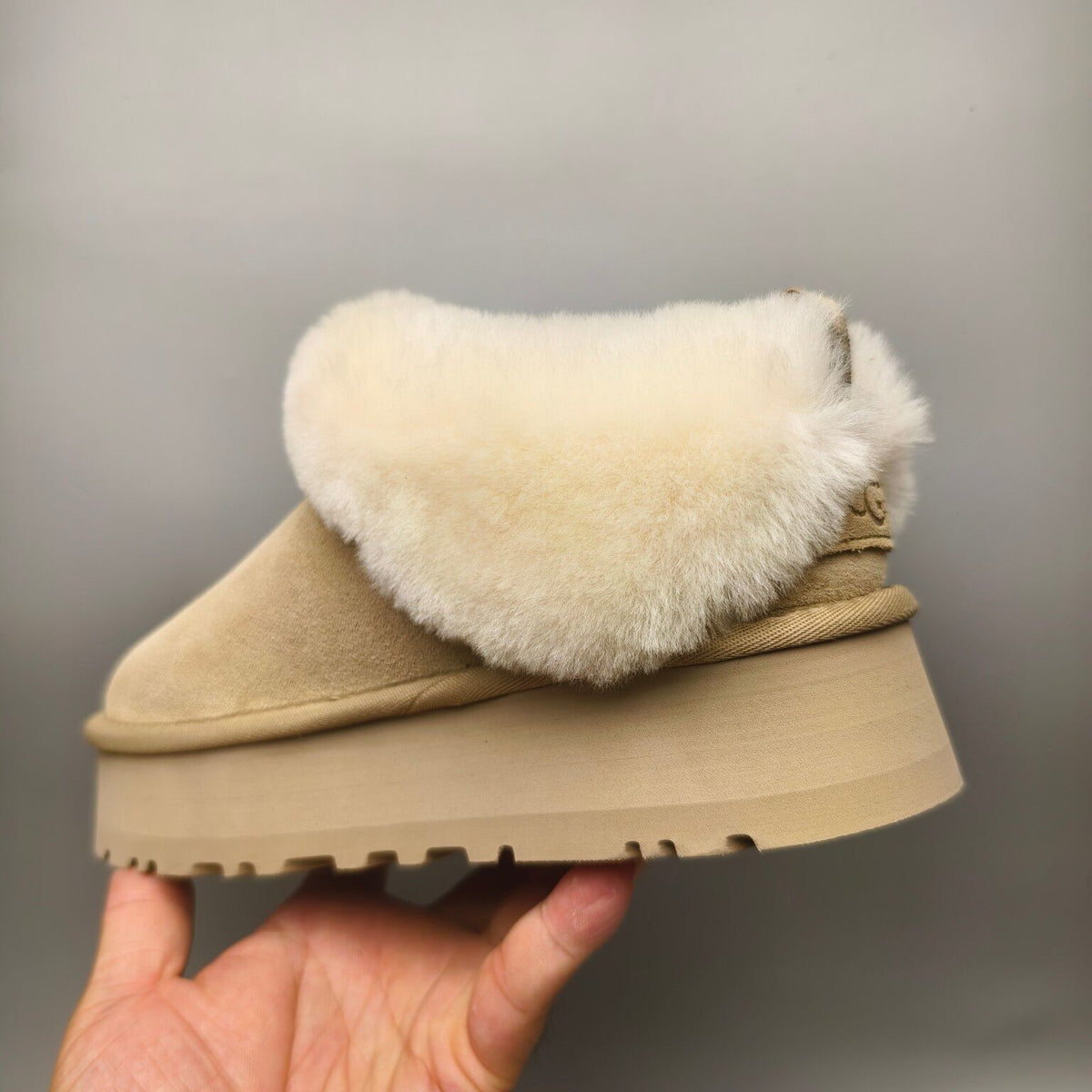 Sand Suede-Look Platform Slip-On Shoes – Style 1393