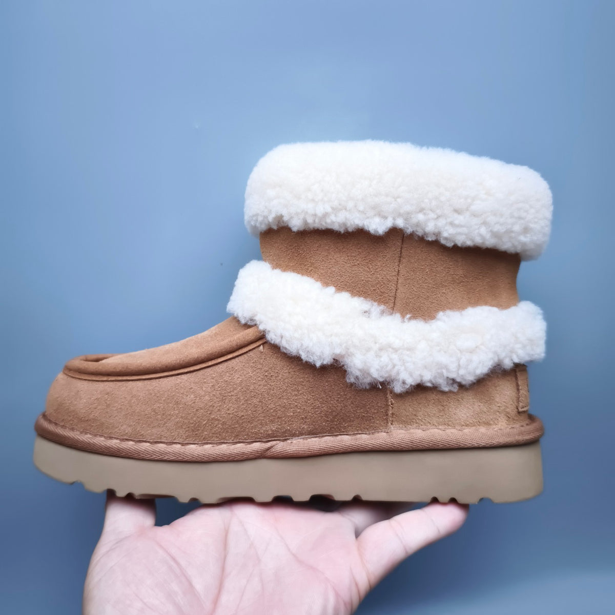 Chestnut Curly-Texture Mid-Top Boots with Oversized Logo | 5410