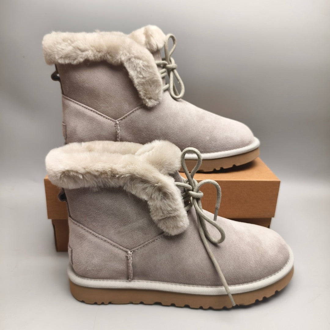 Gray Lace-Up Mid-Calf Casual Boots – Style 4576