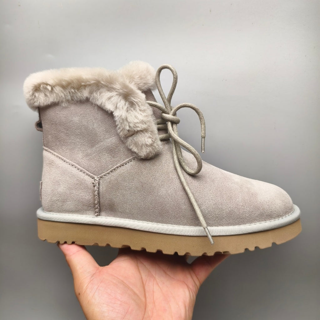 Gray Lace-Up Mid-Calf Casual Boots – Style 4576