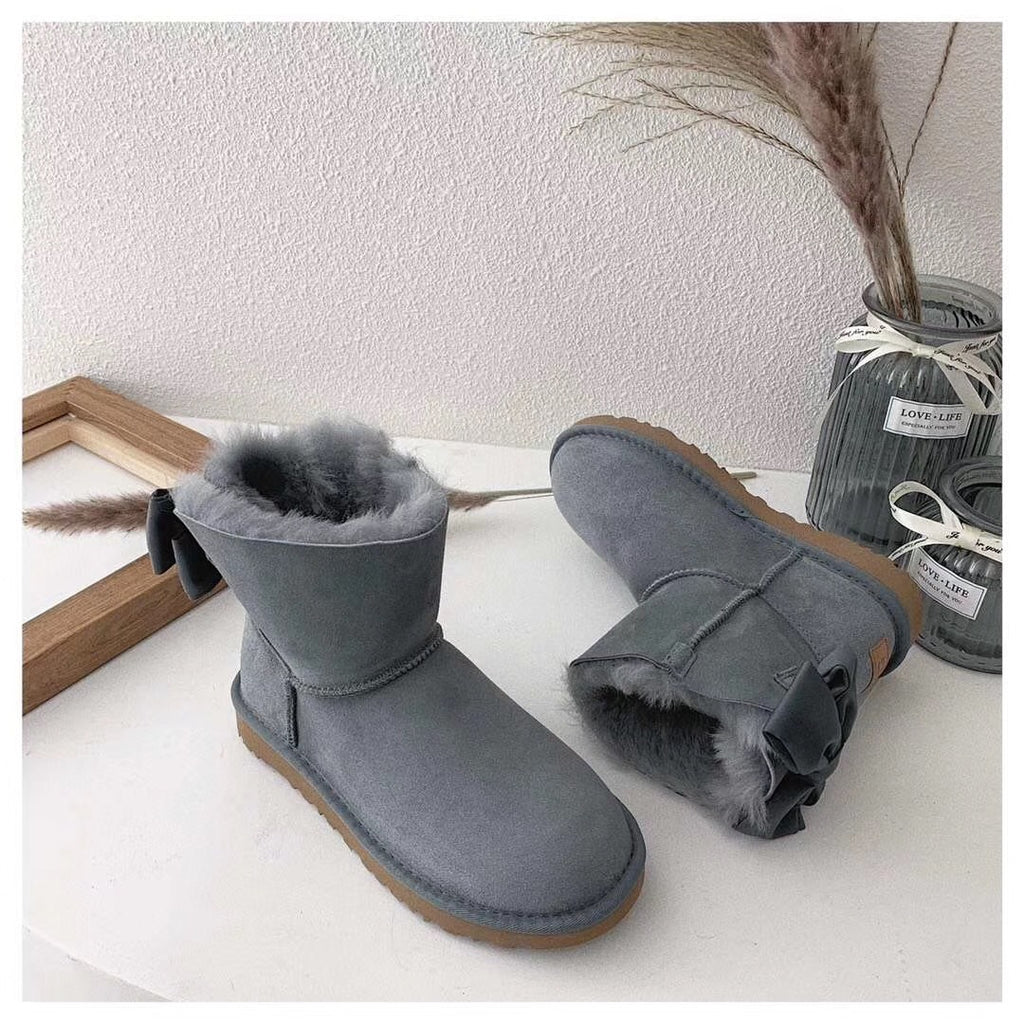 Gray Bow-Detail Ankle Boots – Style 3130