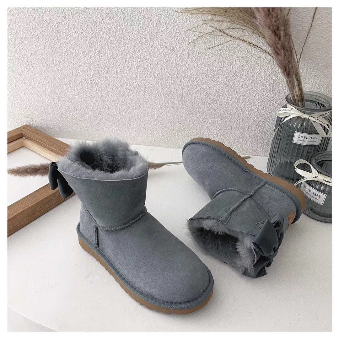 Gray Bow-Detail Ankle Boots – Style 3130