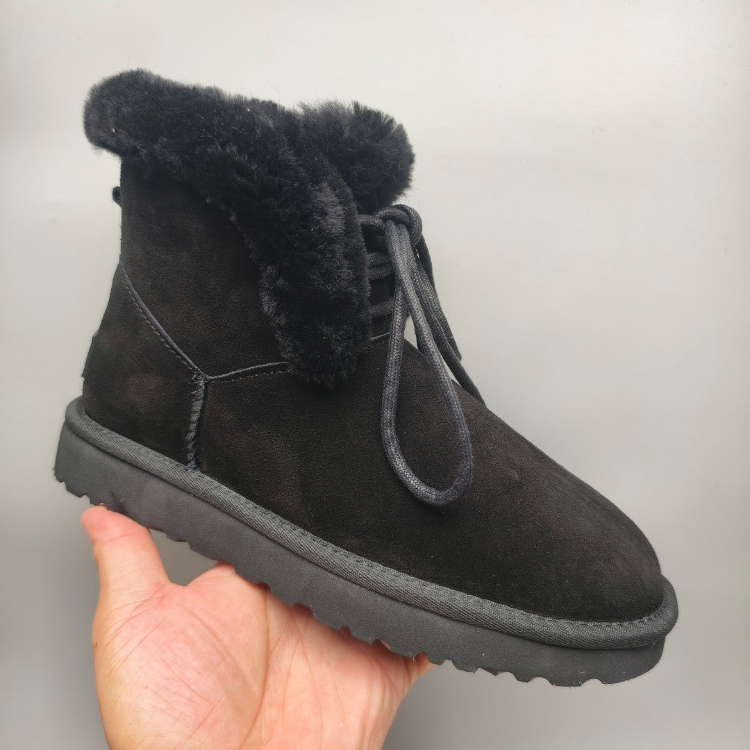 Black Lace-Up Mid-Calf Casual Boots – Style 4576