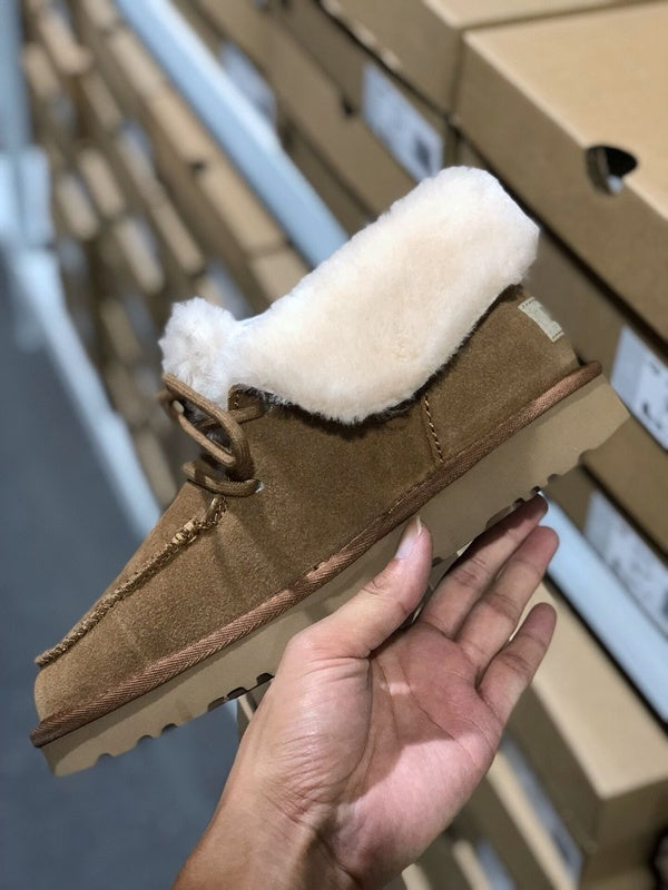 Chestnut Lace-Up Ankle Boots with Turned-Out Fluffy Trim – 3090