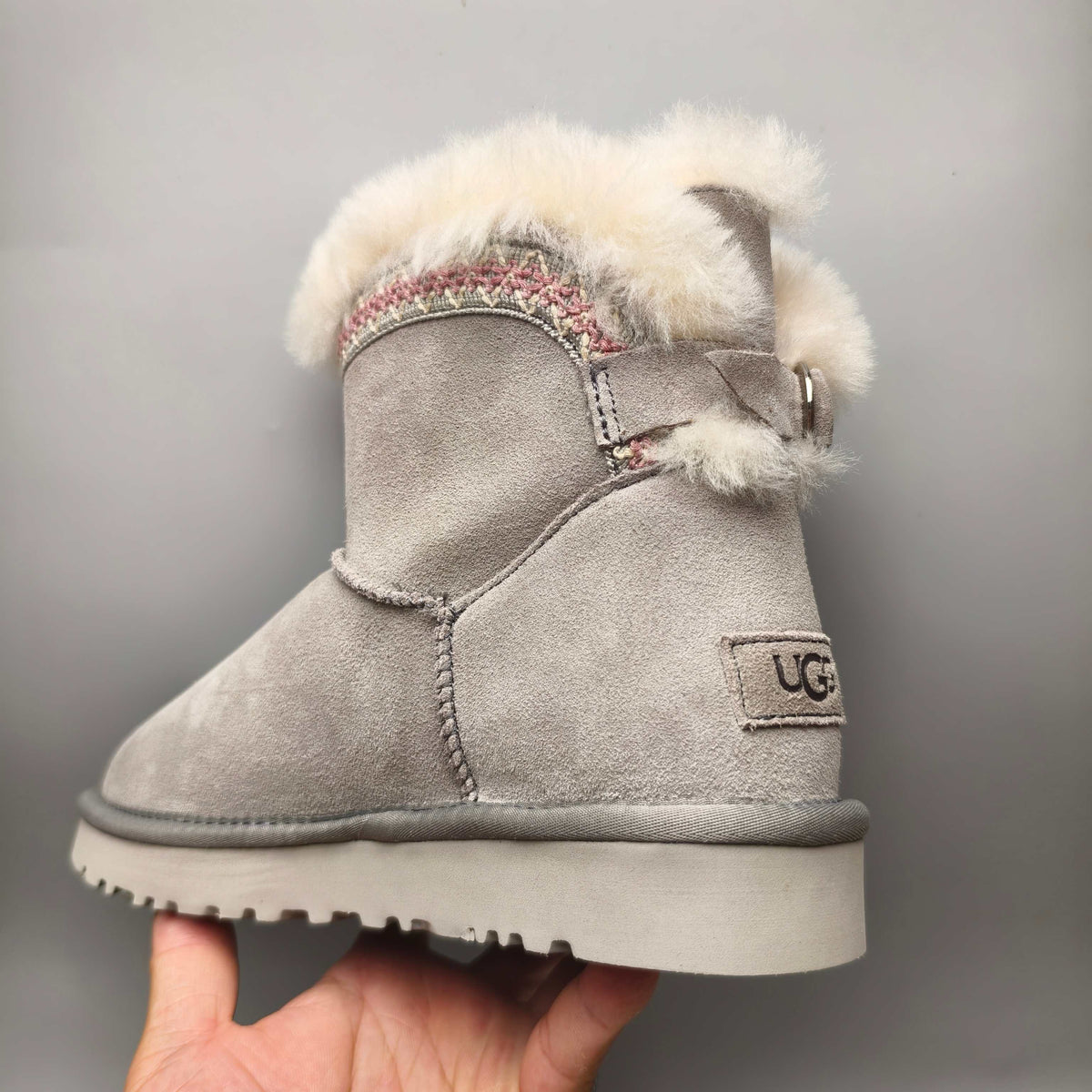 Gray Folk-Inspired Shoes with Back Buckle Strap – Style 4517