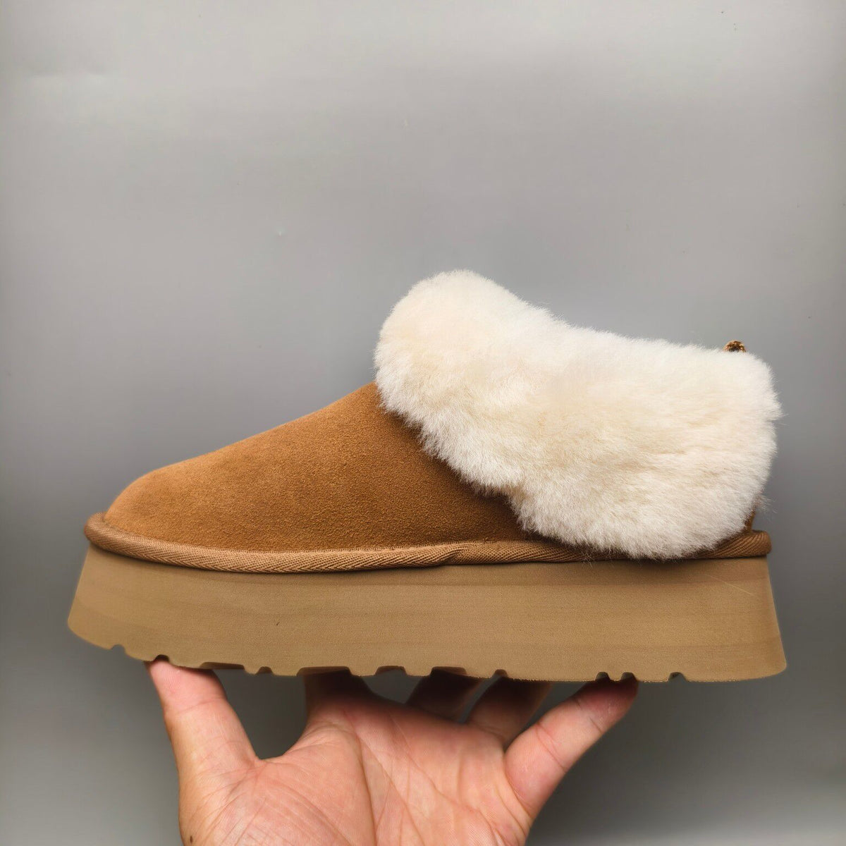 Chestnut Suede-Look Platform Slip-On Shoes – Style 1393