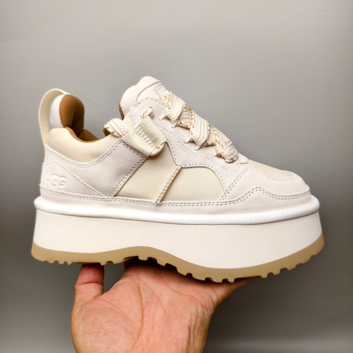White Chunky Platform Lace-Up Sneakers – Style 1541
