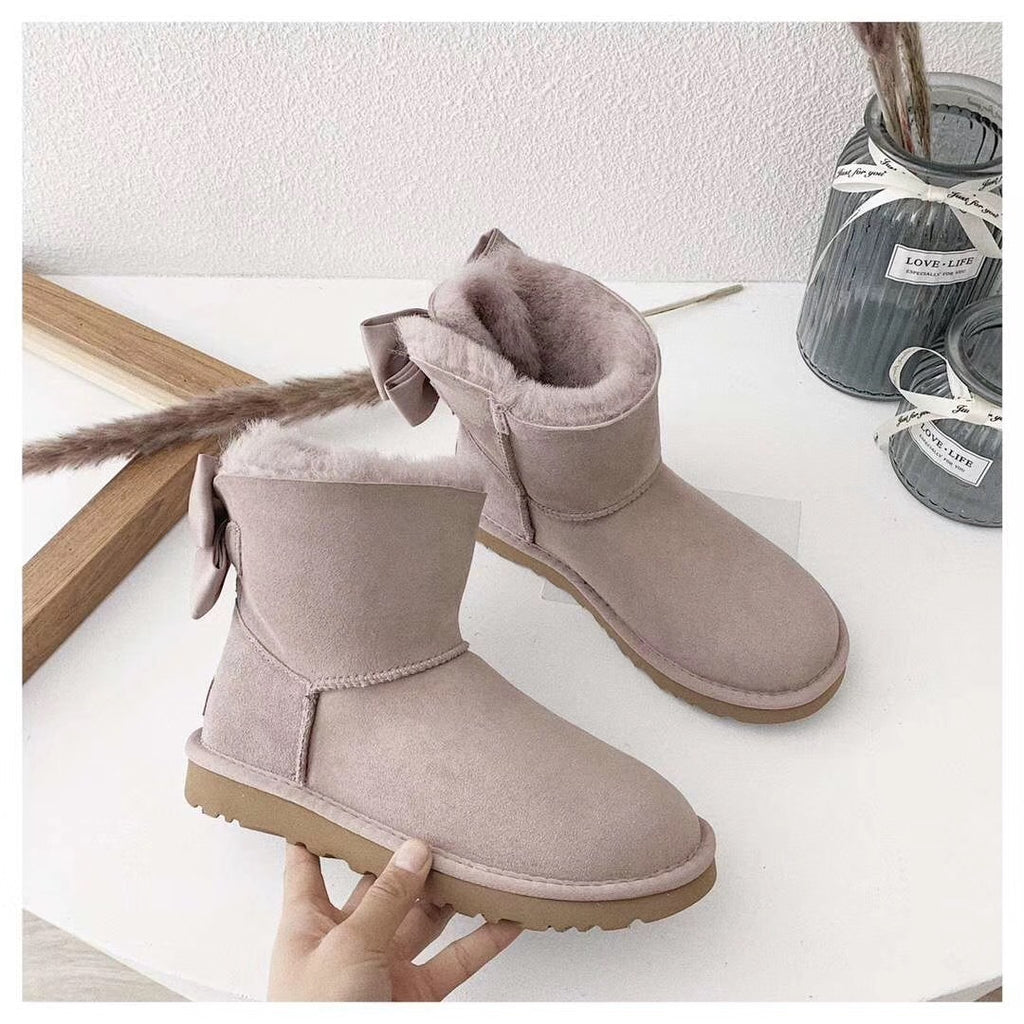 Dusky Pink Bow-Detail Ankle Boots – Style 3130