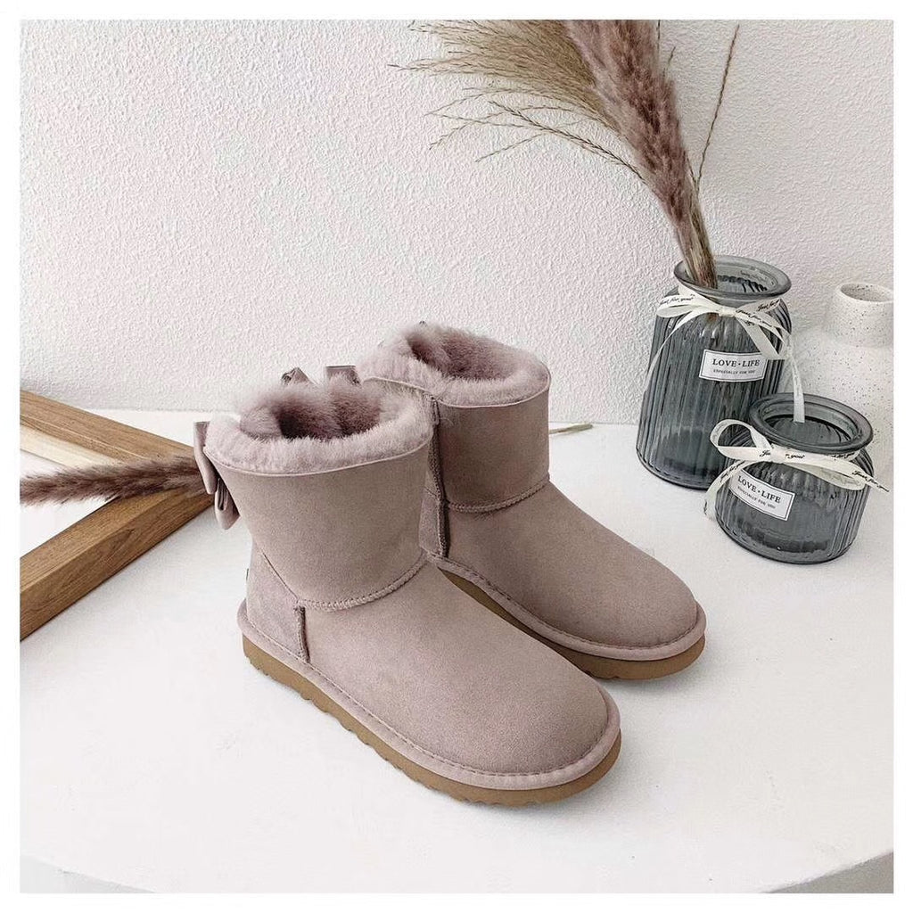 Dusky Pink Bow-Detail Ankle Boots – Style 3130