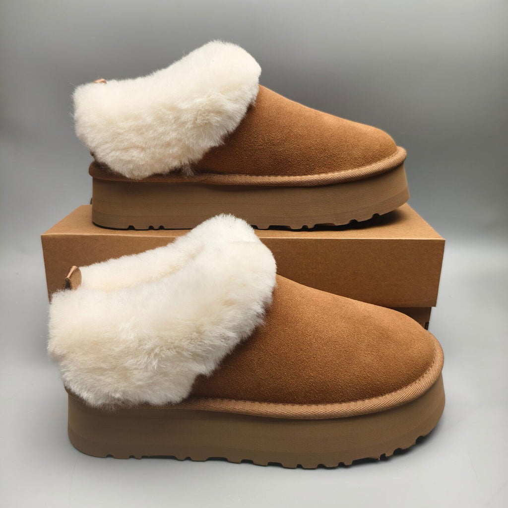 Chestnut Suede-Look Platform Slip-On Shoes – Style 1393