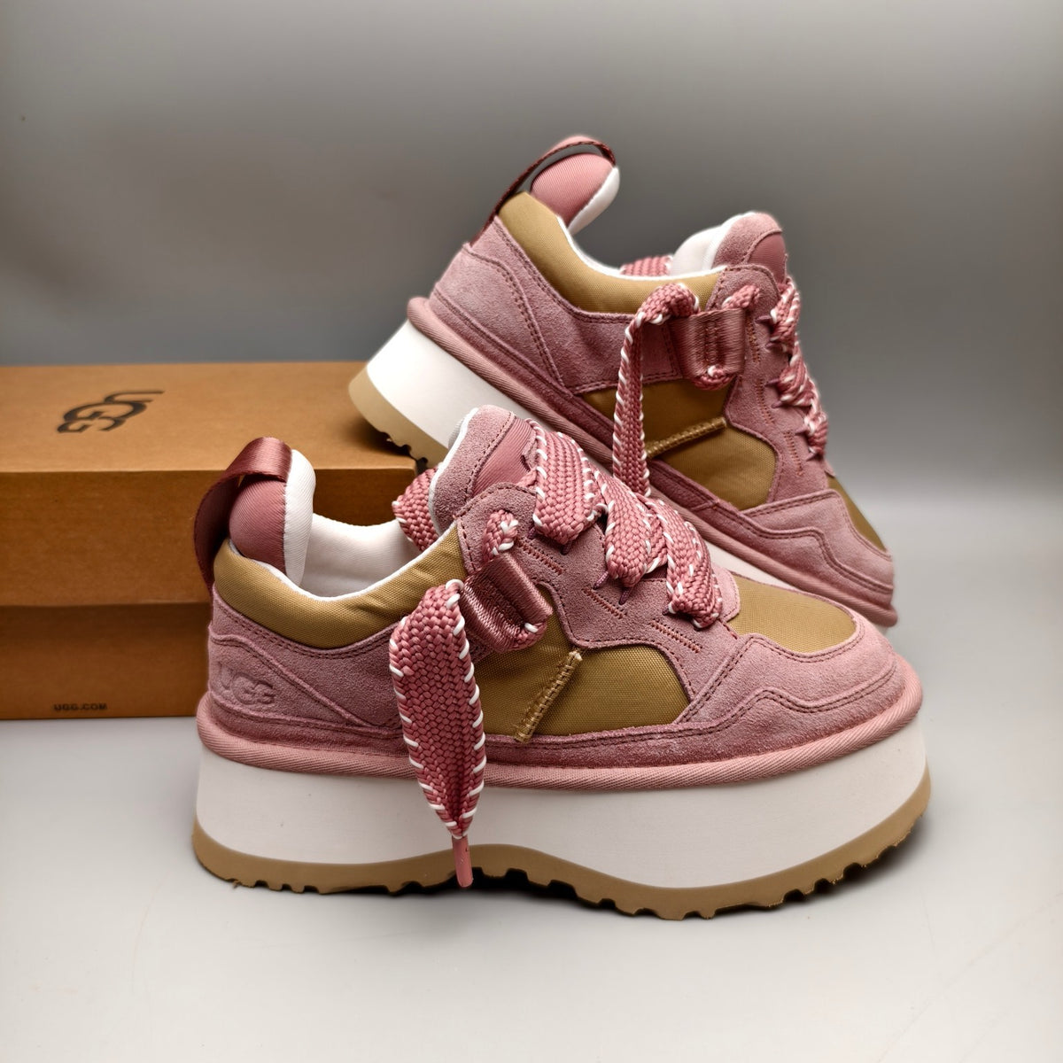 Pink Chunky Platform Lace-Up Sneakers – Style 1541