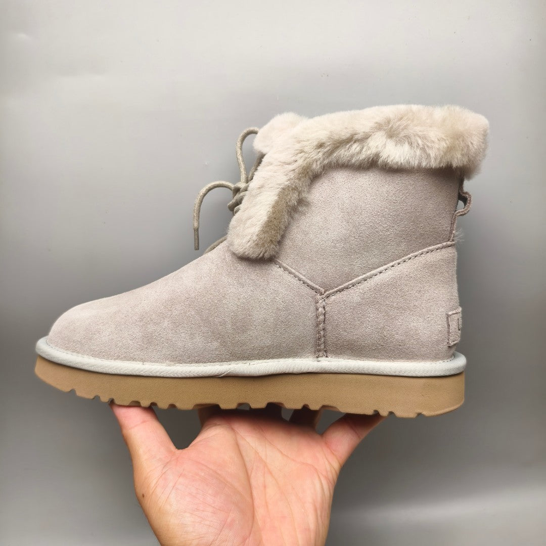Gray Lace-Up Mid-Calf Casual Boots – Style 4576