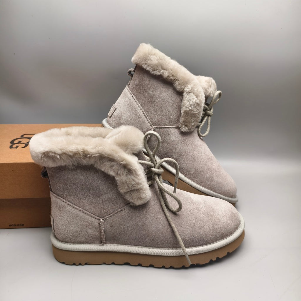 Gray Lace-Up Mid-Calf Casual Boots – Style 4576