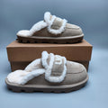 Sand Curly Plush Slippers with Oversized Logo – Style 1206