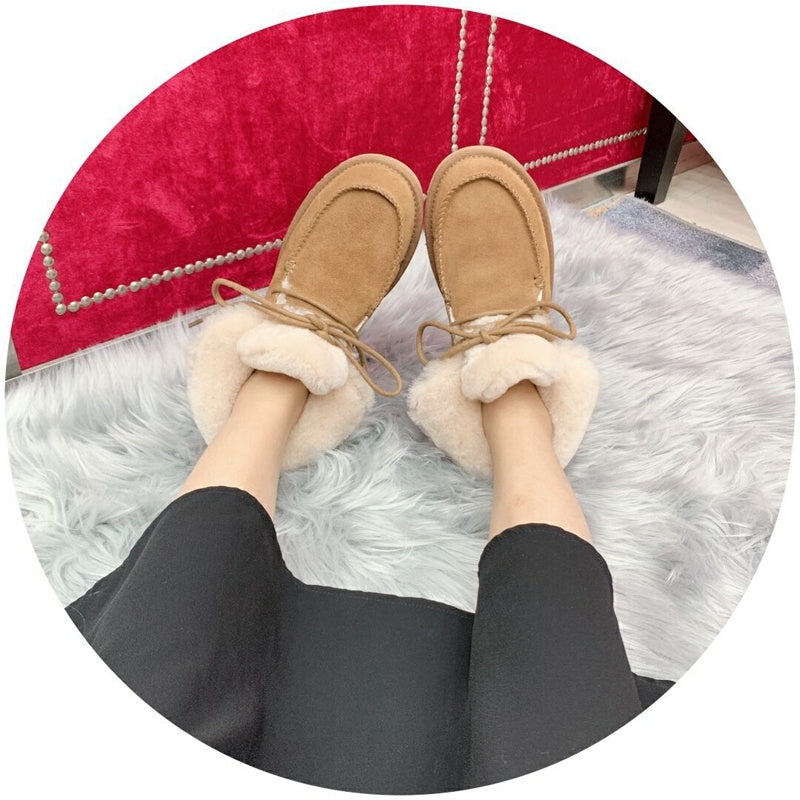 Chestnut Lace-Up Ankle Boots with Turned-Out Fluffy Trim – 3090