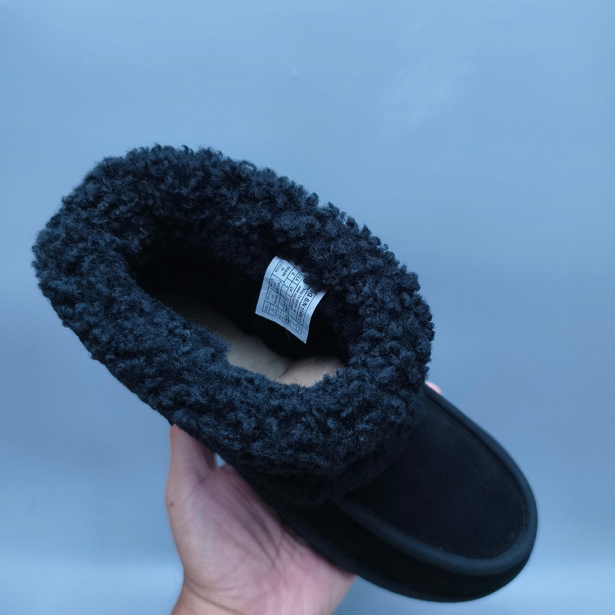 Black Curly-Texture Mid-Top Boots with Oversized Logo | 5410