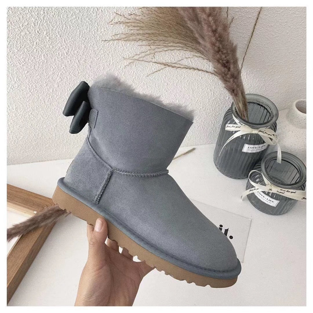 Gray Bow-Detail Ankle Boots – Style 3130