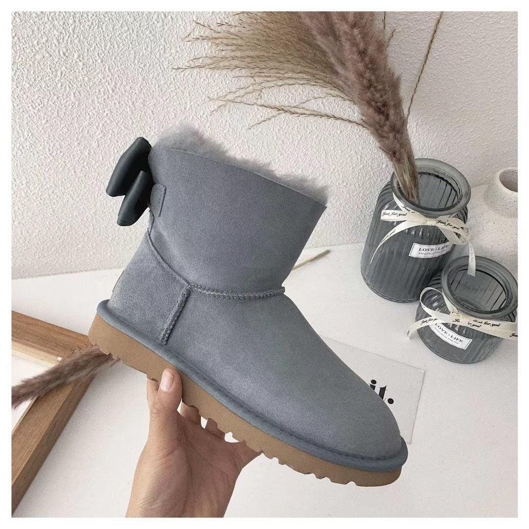 Gray Bow-Detail Ankle Boots – Style 3130