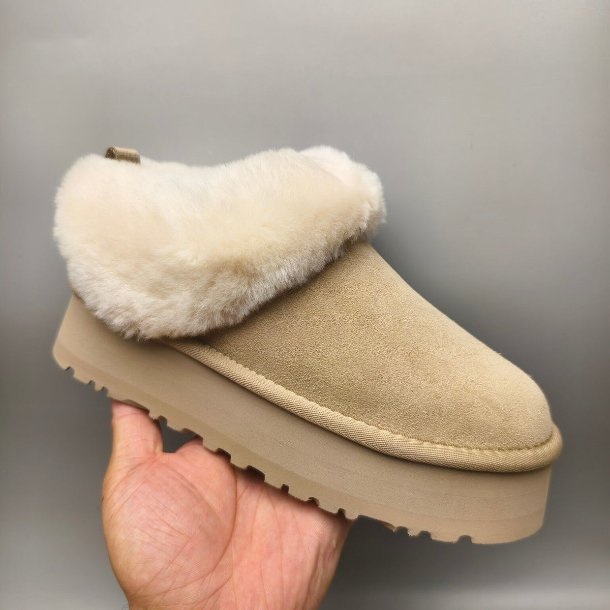 Sand Suede-Look Platform Slip-On Shoes – Style 1393