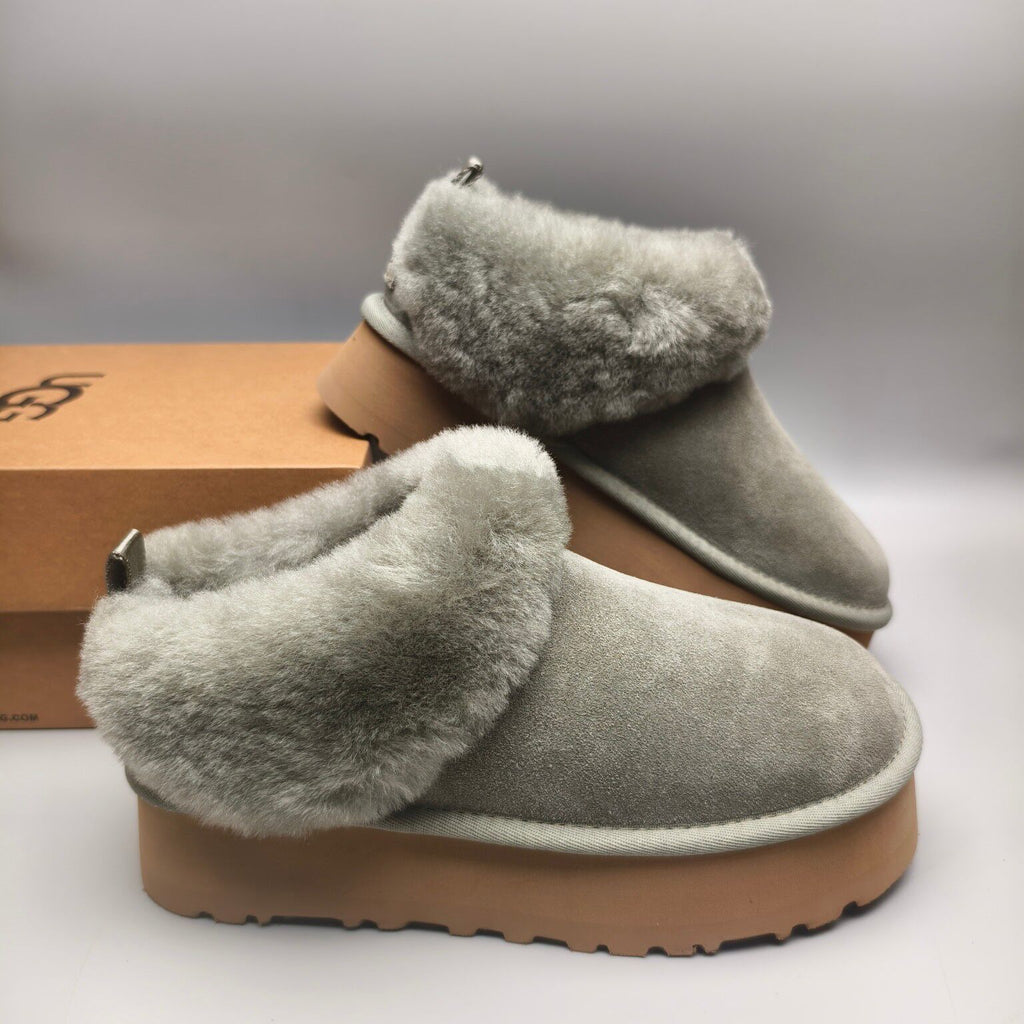 Green Suede-Look Platform Slip-On Shoes – Style 1393