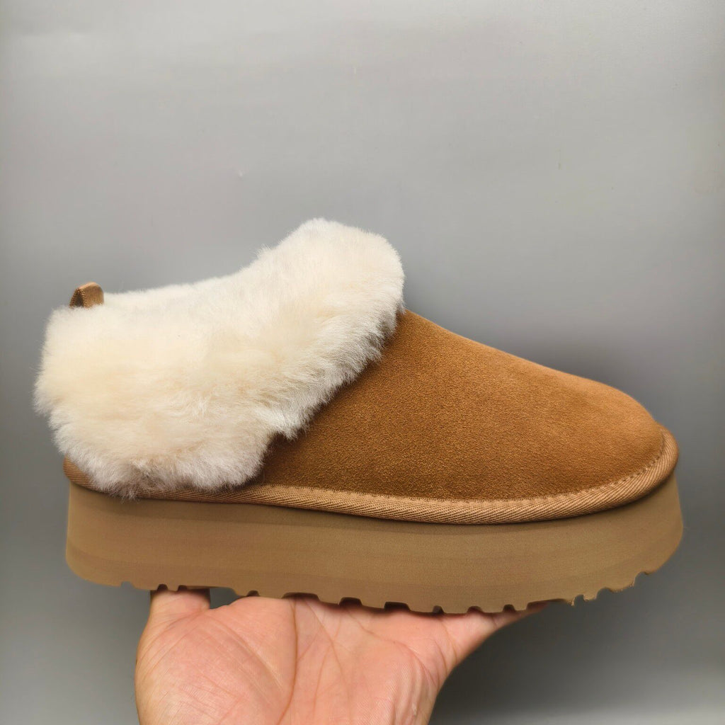 Chestnut Suede-Look Platform Slip-On Shoes – Style 1393