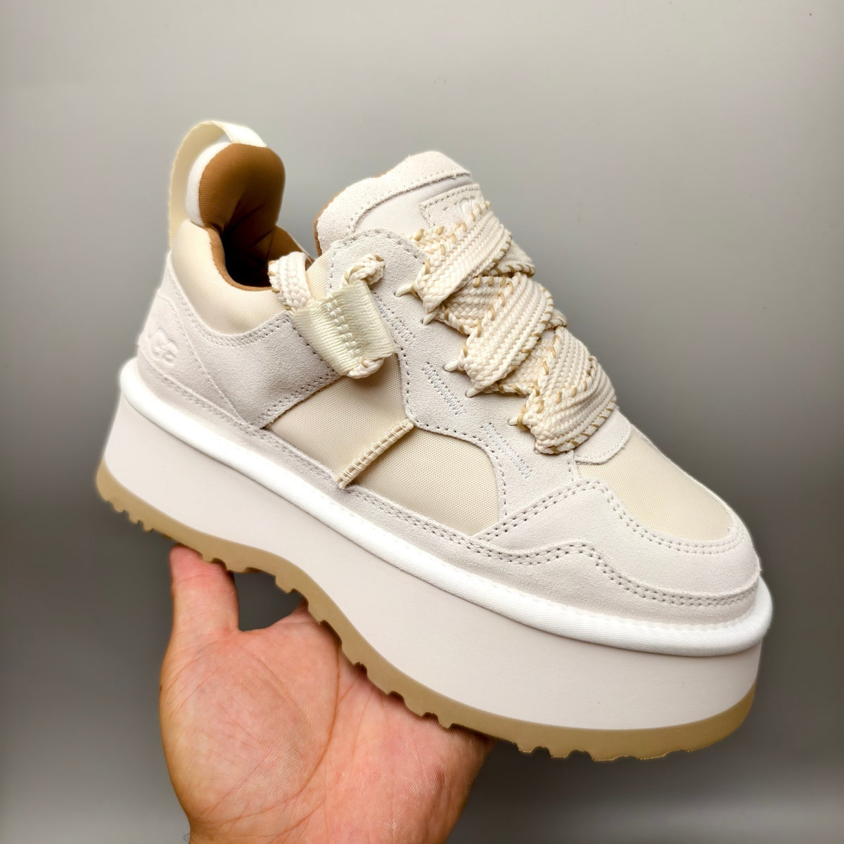 White Chunky Platform Lace-Up Sneakers – Style 1541